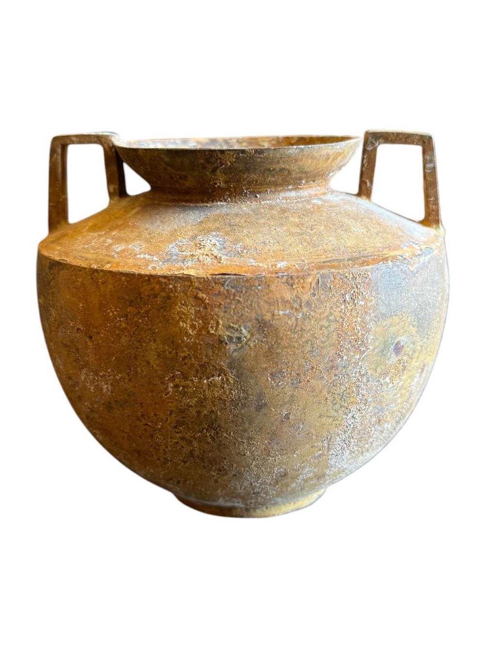 Vintage 1950s Brass Urn Decorative Rustic Two-Handle Vase